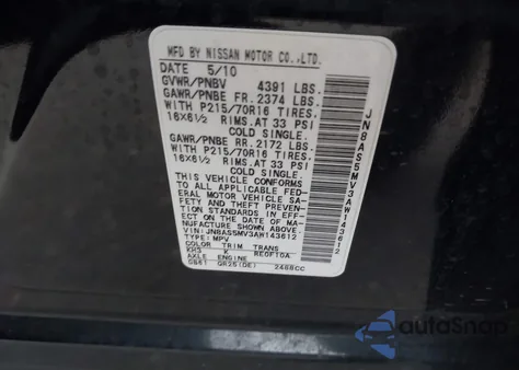 2010 Nissan Rogue S z USA, uszkodzony, nr VIN JN8AS5MV3AW143612